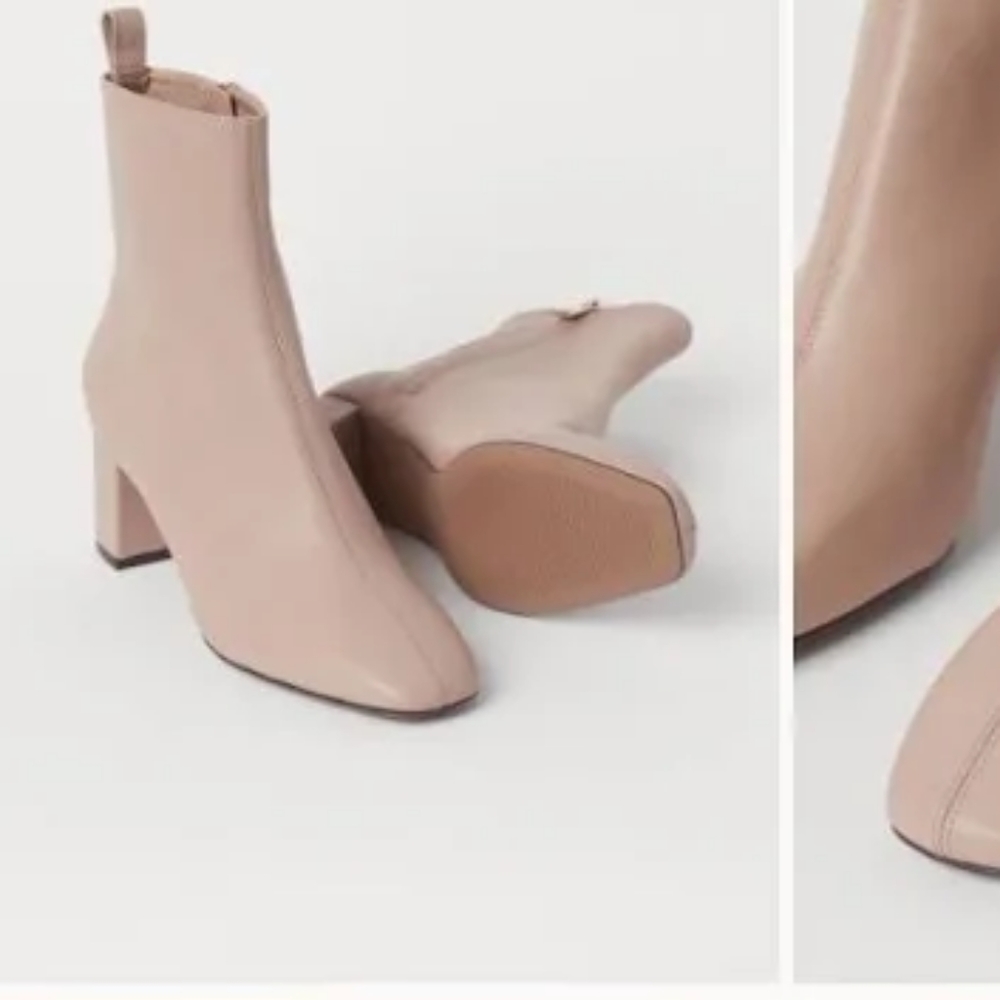H&M PREMIUM SELECTION BEIGE/CREAM COLORED LEATHER ANKLE BOOTS - Picture 4 of 15